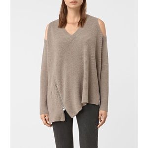 All Saints Able Open Shoulder Sweater- Lunar Grey